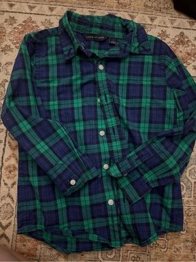 Janie and Jack Green and Navy Plaid Shirt